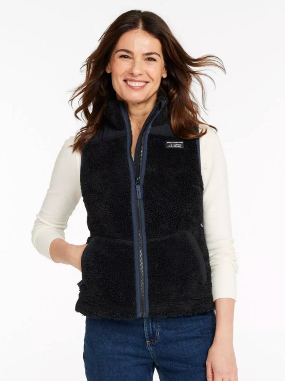 Women's LL Bean Sherpa Black Fleece Vest